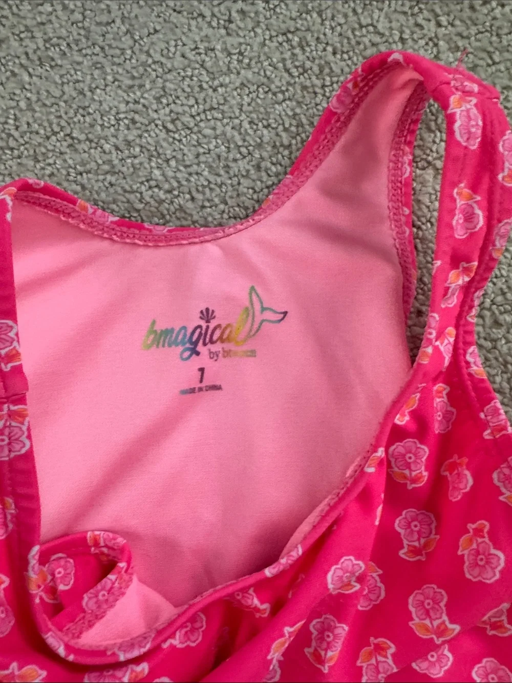 btween Pink Floral & Bubblegum Pink Kids One-Piece Swimsuits